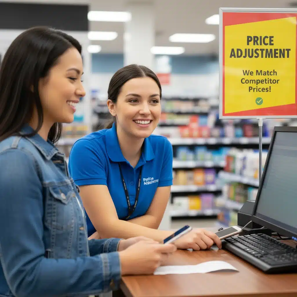 Customer service representative assisting with price match