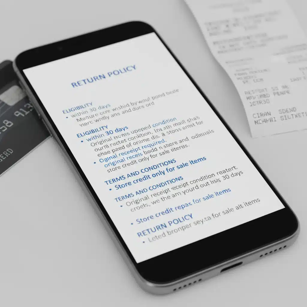 Digital return policy details displayed on a smartphone screen