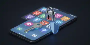 Digital lock and key over smartphone with subscription apps, symbolizing consumer protection from traps.
