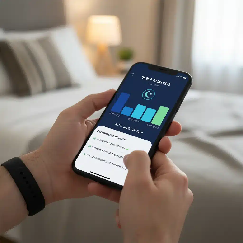 Smartphone displaying a fitness tracker's companion app with detailed sleep analysis.