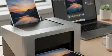 Modern photo printer producing a high-quality print on a desk