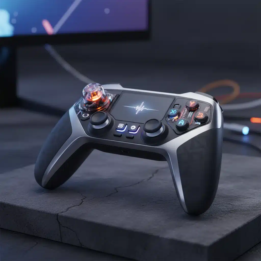 Ergonomic next-gen gaming controller with advanced haptic feedback.