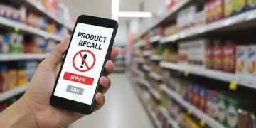 Smartphone displaying a product recall alert, consumer safety notification